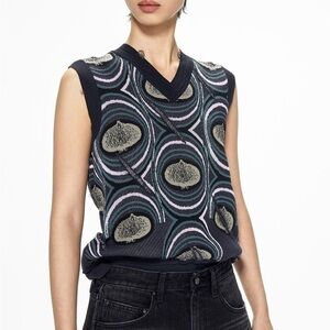 JNBY V-Neck Onion Print Sleeveless Knit Vest XL